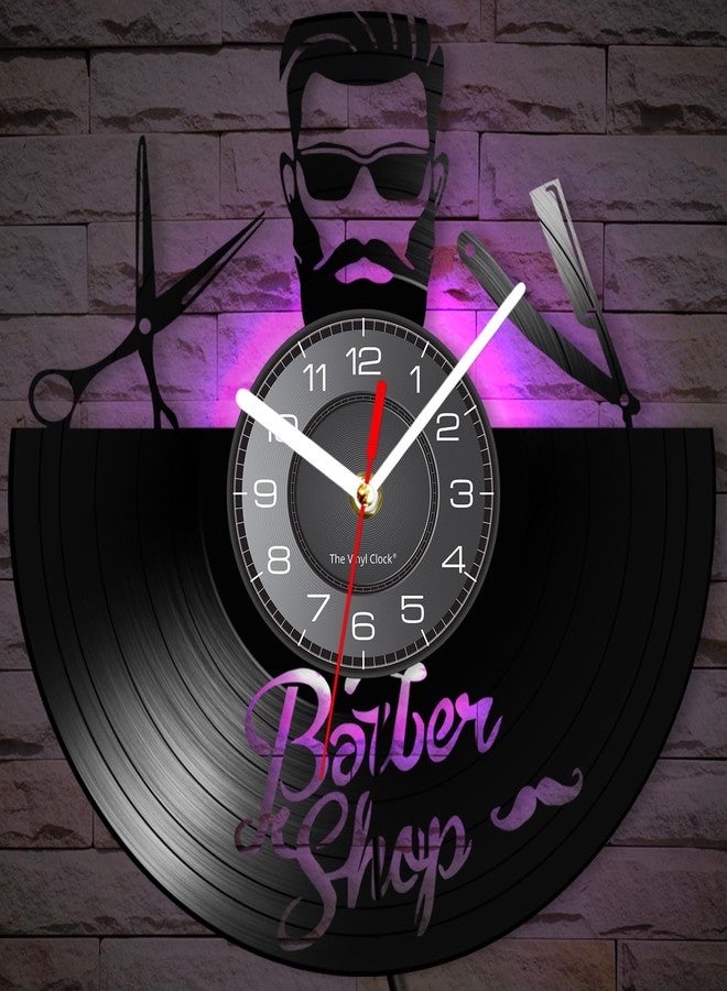 Timethink 12 Inch Barbershop Decor Wall Clock with 7 Luminous Modes, Vintage Decorative Hair Salon Clock Vinyl Record Wall Clock Watch Silent Non Ticking for Hair Salon Barber Shop Hairdresser Gift - Image 3