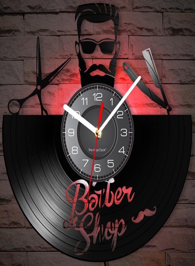 Timethink 12 Inch Barbershop Decor Wall Clock with 7 Luminous Modes, Vintage Decorative Hair Salon Clock Vinyl Record Wall Clock Watch Silent Non Ticking for Hair Salon Barber Shop Hairdresser Gift - Image 5