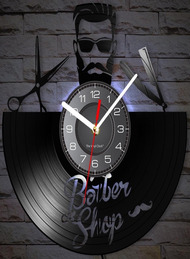 Timethink 12 Inch Barbershop Decor Wall Clock with 7 Luminous Modes, Vintage Decorative Hair Salon Clock Vinyl Record Wall Clock Watch Silent Non Ticking for Hair Salon Barber Shop Hairdresser Gift - Image 4