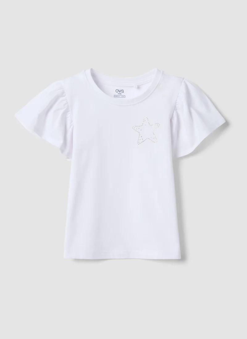 او في اس OVS Girls White Pure Cotton Regular-Fit T-Shirt With Star