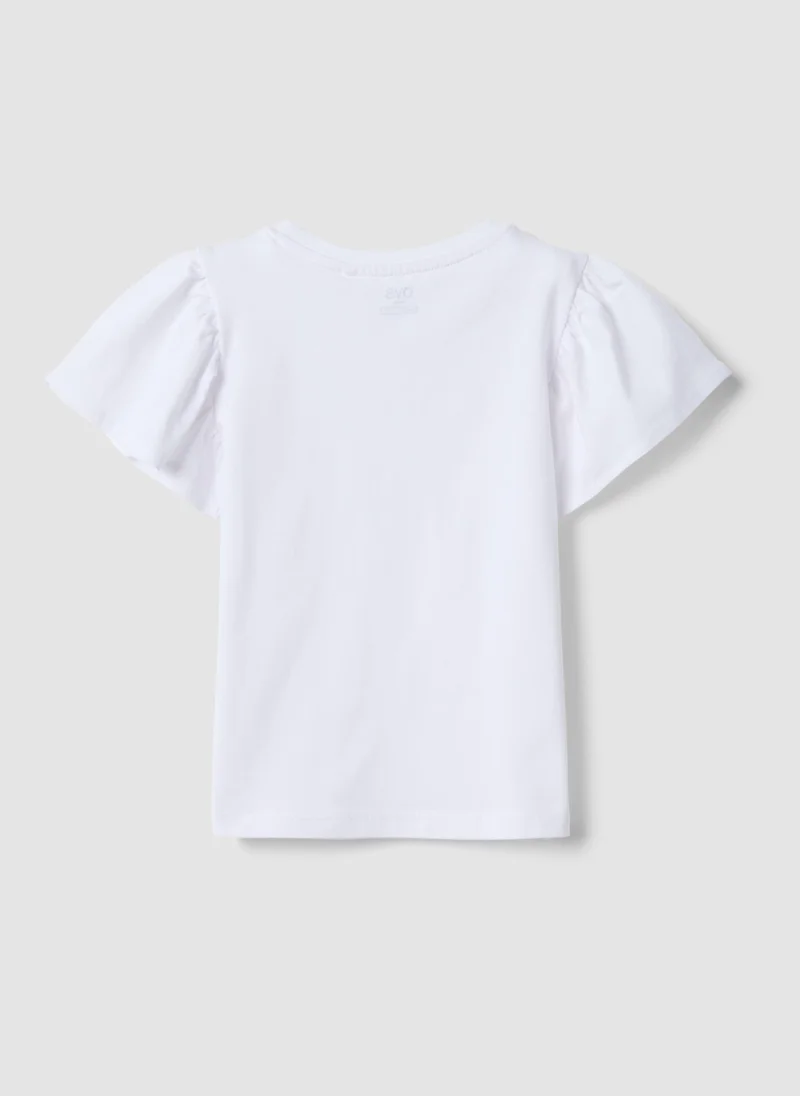 او في اس OVS Girls White Pure Cotton Regular-Fit T-Shirt With Star