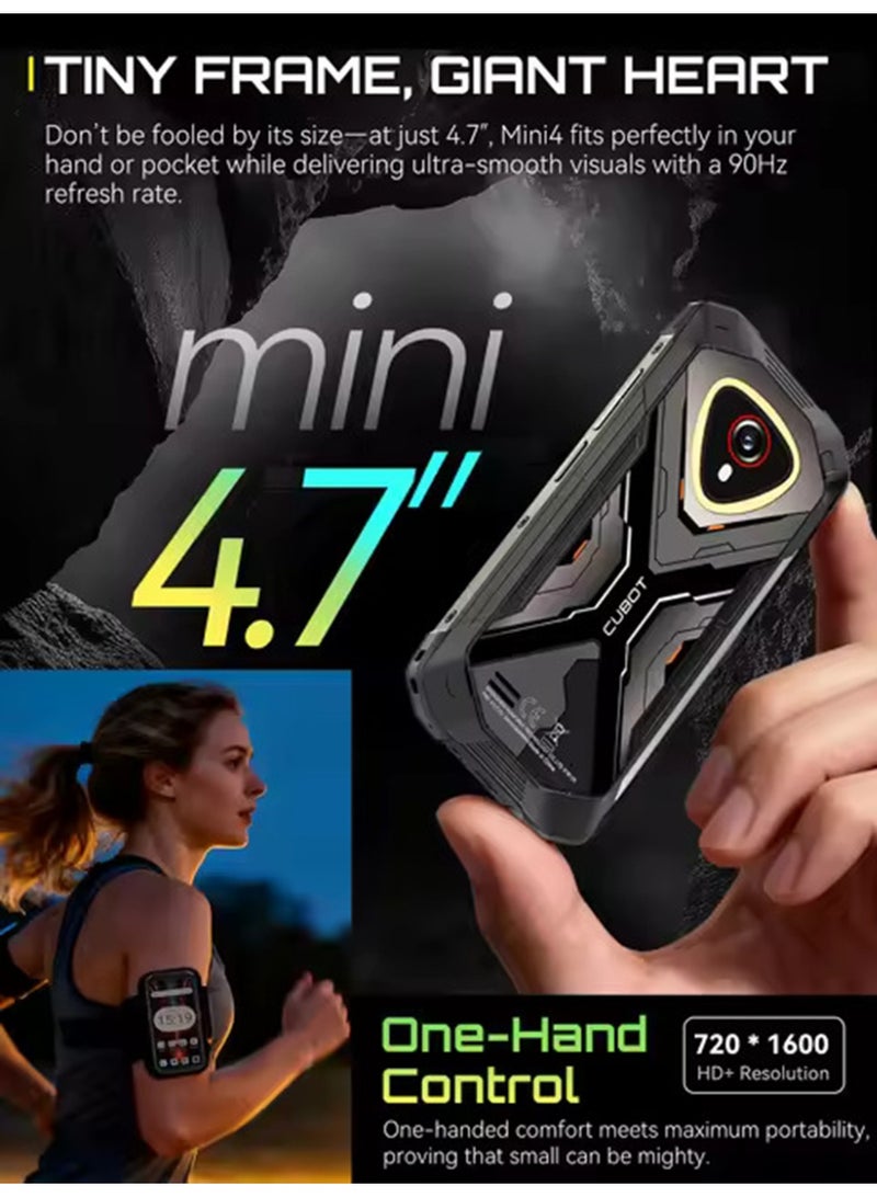 كوبوت هاتف Kingkong MINI 4 الذكي المتين، شاشة 4.7 بوصة عالية الدقة + معدل تحديث 90 هرتز، معالج ثماني النواة، ذاكرة وصول عشوائي 6 جيجابايت، سعة تخزين 128 جيجابايت، كاميرا 48 ميجابكسل، بطارية 4700 مللي أمبير، نظام تشغيل أندرويد 15، تقنية NFC، مستشعر بصمة جانبي - أسود + رمادي - Image 4