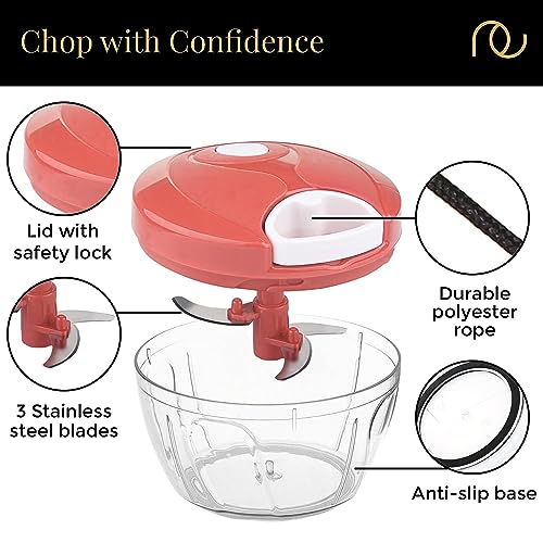 Frenchware (400 ml, Peach) Multipurpose Vegetable Chopper for Kitchen with 3 Blades, Polypropylene Material, Handy & Compact Chopper for Effortless Chopping - Image 4