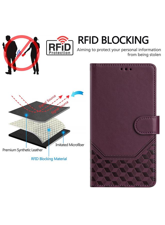 اس-توب جراب لهاتف Samsung Galaxy S21 Ultra 5G مصنوع من الجلد بنقش قرص العسل بتقنية RFID - Image 4