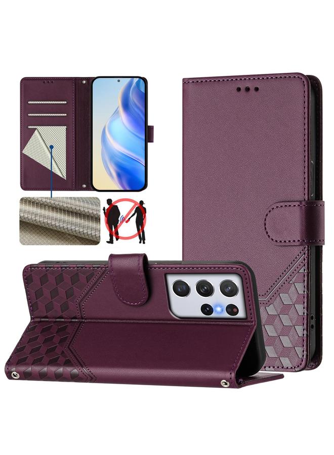 اس-توب جراب لهاتف Samsung Galaxy S21 Ultra 5G مصنوع من الجلد بنقش قرص العسل بتقنية RFID - Image 1