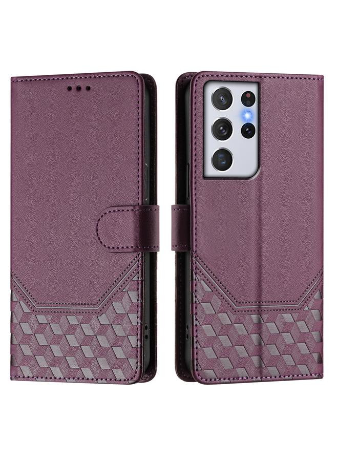 اس-توب جراب لهاتف Samsung Galaxy S21 Ultra 5G مصنوع من الجلد بنقش قرص العسل بتقنية RFID - Image 2
