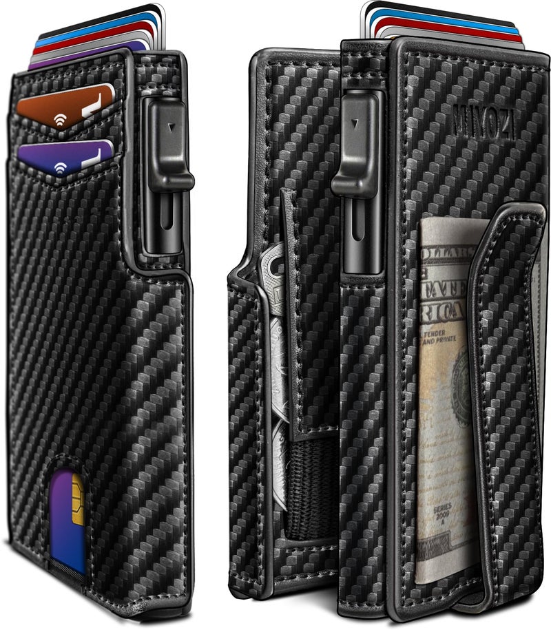 miyozi Men Wallet,with Money Clip Coins Pocket ID Window,Slim Front Pocket RFID Blocking Pop-up Card Holder 3.9"x 2.7", Gift Boxed - Image 1