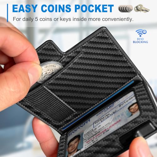 miyozi Men Wallet,with Money Clip Coins Pocket ID Window,Slim Front Pocket RFID Blocking Pop-up Card Holder 3.9"x 2.7", Gift Boxed - Image 3