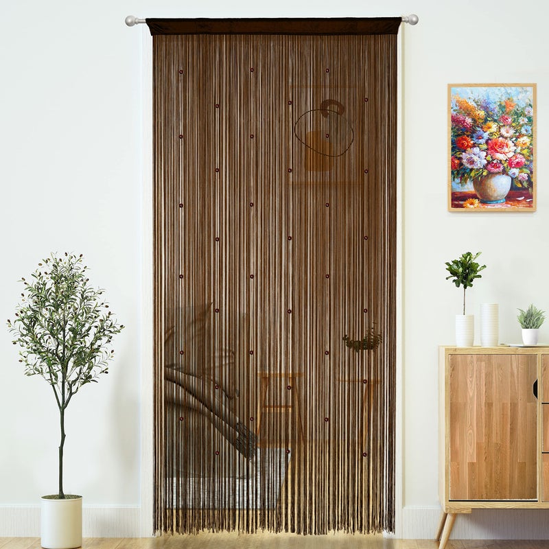 YaoYue Beaded Curtain Door String Curtains for Doorways Tassels Beads Hanging Fringe Hippie Window Hallway Entrance Wall Closet Bedroom Privacy Decor (Dark Brown, 39" W x 110" L (Pack of 1)) - Image 1