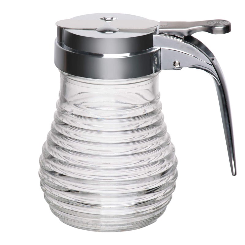 Tablecraft Beehive Clear Glass Syrup Dispenser with Chrome Plated ABS Top, 6 Ounce Capacity - Image 1