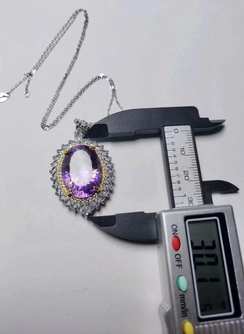fashion 925 sterling silver with natural gem stone cutted purple crystal necklace  - Image 5