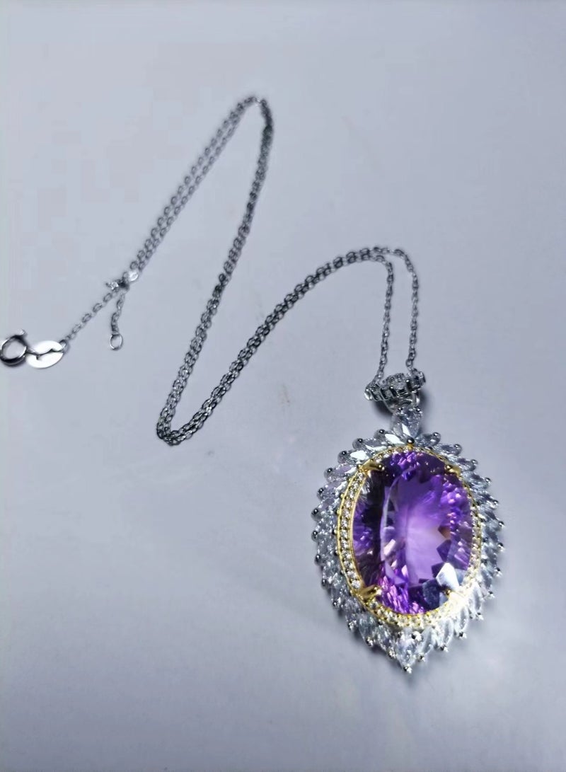 fashion 925 sterling silver with natural gem stone cutted purple crystal necklace  - Image 2