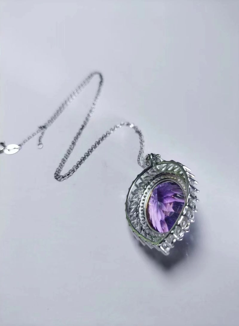 fashion 925 sterling silver with natural gem stone cutted purple crystal necklace  - Image 3