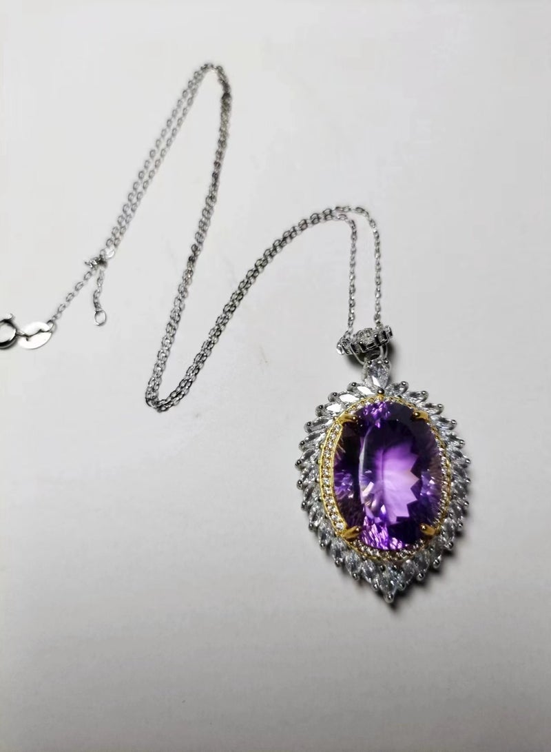 fashion 925 sterling silver with natural gem stone cutted purple crystal necklace  - Image 1