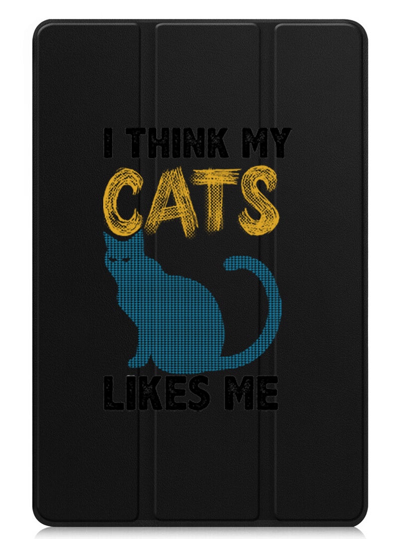 Theodor Protective Flip Case For Lenovo Xiaoxin Pad (2024) With Trifold Stand Auto Wake Sleep Shockproof Cover I think my cats like me black - Image 1