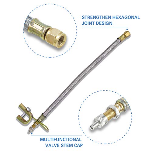 CKAuto 4 pcs 12"/300mm Metal Valve Stem Extenders, Universal Valve Stem Extensions Made of EPDM Rubber, fit for Heavy Vehicles, Silver - Image 4