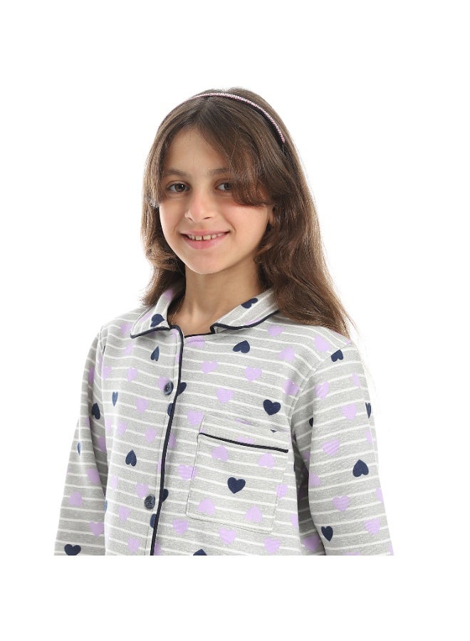 سيزار بيجامة بناتي ميلتون شتوي بزراير من الامام - Image 5