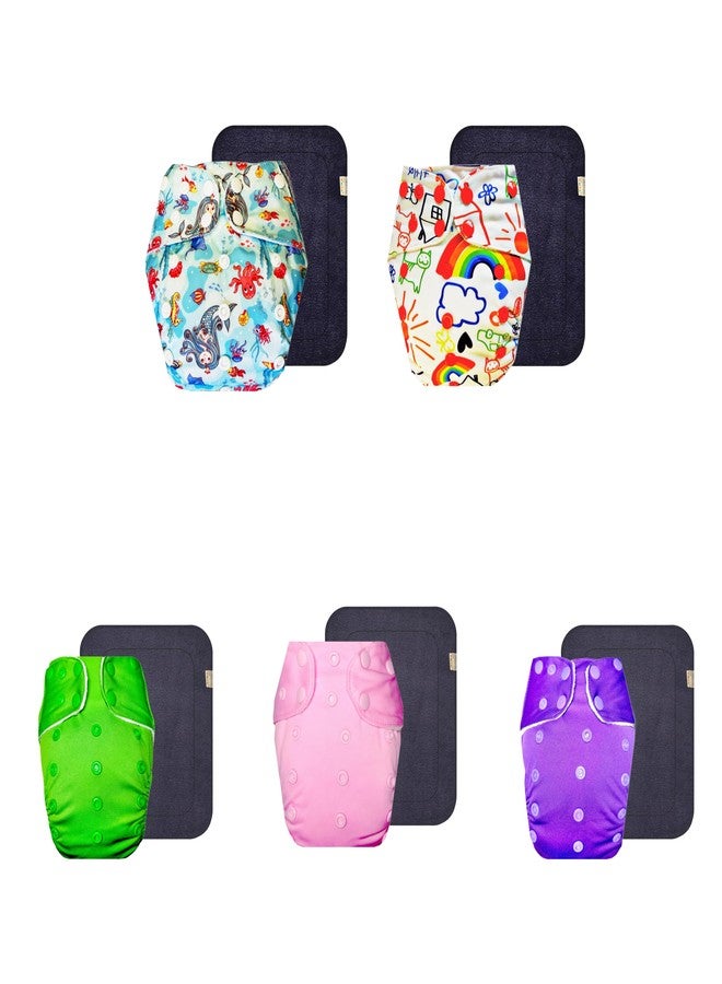 Dumbledo Premium Cloth Diaper with Gray Insert (Pack of 5) | Hypoallergenic | Leakproof | Travel Friendly | Ideal for Toddlers | 3 Months - 3 Years | Unisex Baby - Image 1