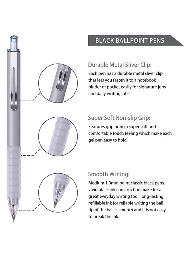 أقلام الحبر الأسود ذات نقطة الحبر 1 ملم 6 حزمة قلم عمل الحبر الأسود مع قلم نقطة الكرة الناعم للغاية - Image 2