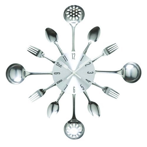 Timelike Wall Clock 16 Metal Kitchen Cutlery Utensil Spoon Fork Wall Clock Creative Modern Home Decor Antique Style Wall Watch Silver