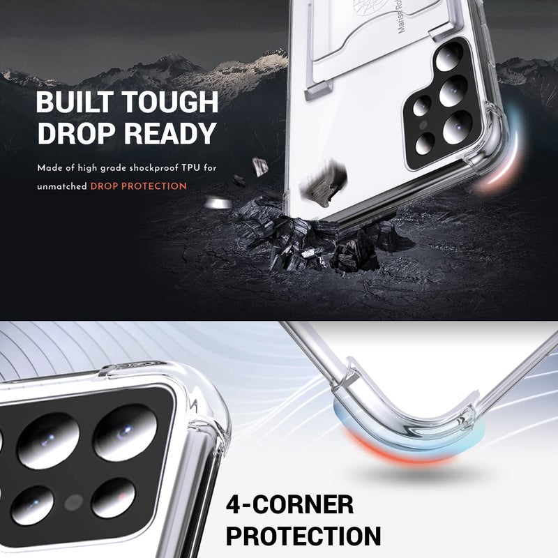 Shields Up for Samsung Galaxy S22 Ultra Case, Galaxy S22 Ultra Case, Minimalist Wallet Case with Card Holder [3 Cards] & Ring Stand, Slim Protective Shockproof Cover for Samsung S22 Ultra - Clear - Image 4