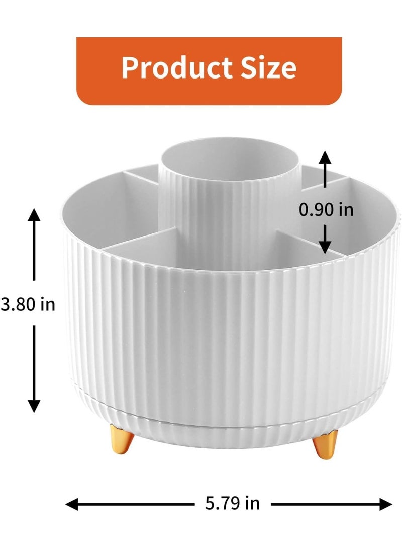 Desk Pencil Pen Holder, 5 Slots 360°Degree Rotating Pencil Pen Organizers for Desk, Desktop Storage Stationery Supplies Organizer, Cute Pencil Cup Pot for Office, School, Home, Art Supply, White - Image 2