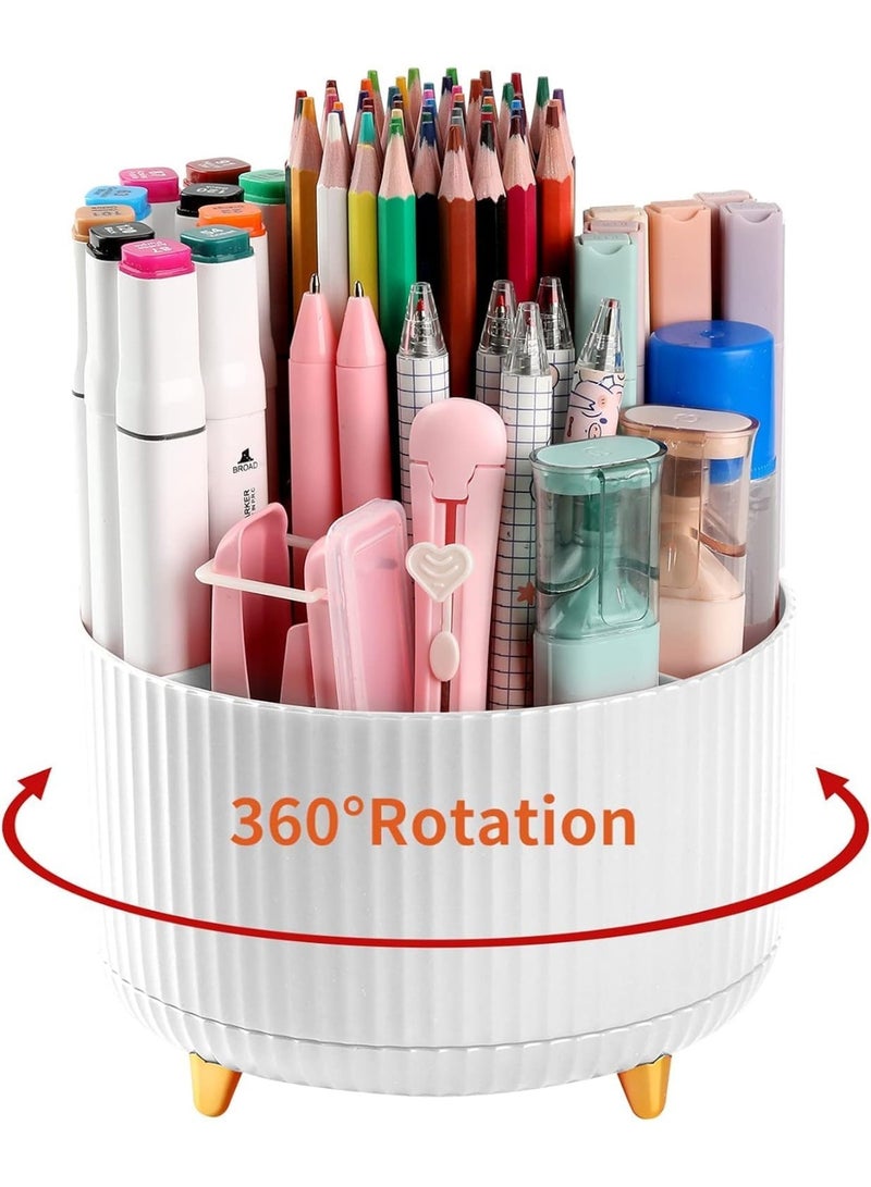 Desk Pencil Pen Holder, 5 Slots 360°Degree Rotating Pencil Pen Organizers for Desk, Desktop Storage Stationery Supplies Organizer, Cute Pencil Cup Pot for Office, School, Home, Art Supply, White - Image 1