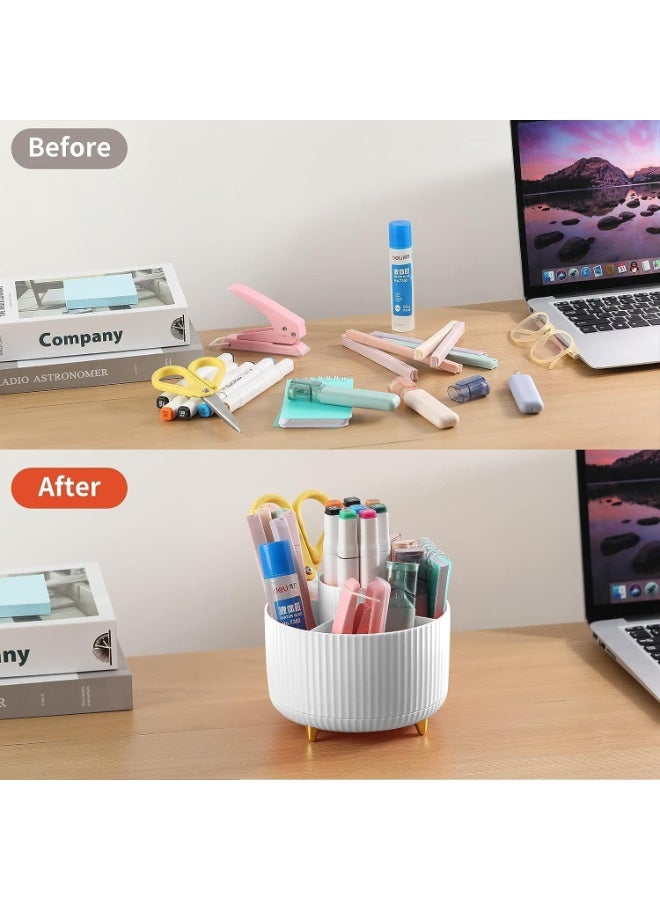 Desk Pencil Pen Holder, 5 Slots 360°Degree Rotating Pencil Pen Organizers for Desk, Desktop Storage Stationery Supplies Organizer, Cute Pencil Cup Pot for Office, School, Home, Art Supply, White - Image 3