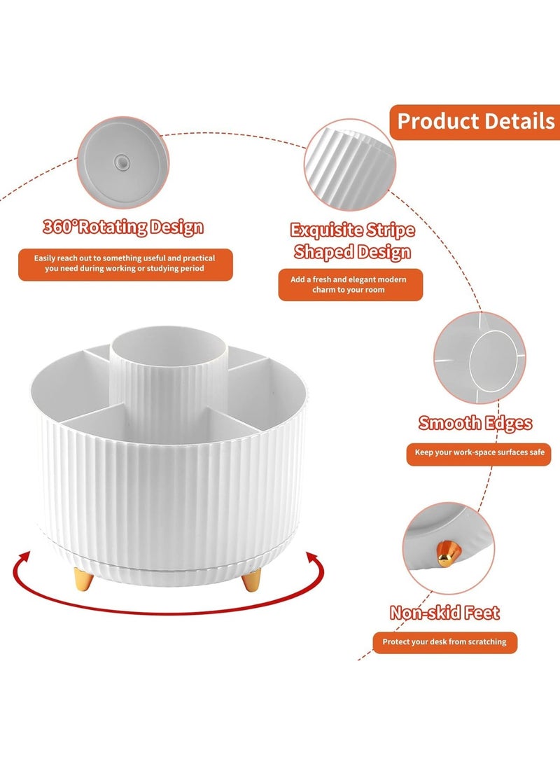 Desk Pencil Pen Holder, 5 Slots 360°Degree Rotating Pencil Pen Organizers for Desk, Desktop Storage Stationery Supplies Organizer, Cute Pencil Cup Pot for Office, School, Home, Art Supply, White - Image 5