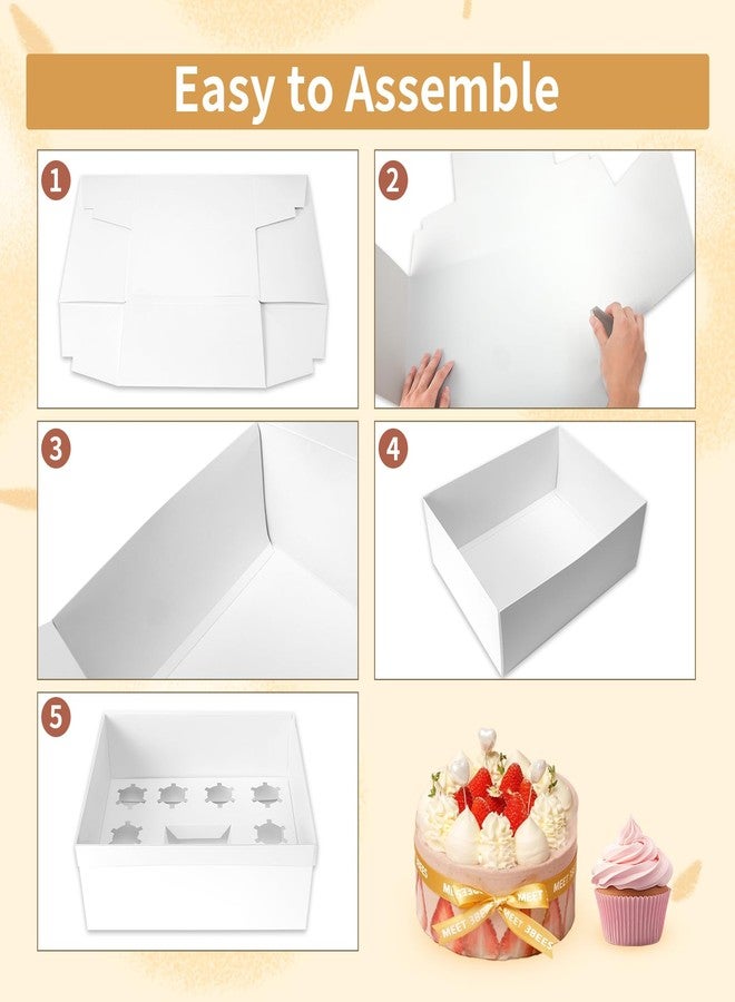 CHENZEM 5 Packs 1+8 bento cake box with Clear Window,1 muffin Cupcakes and 5 fold Cupcakes Box with insert and Stickers, for Valentine'Day Birthday Party Mother's day(White, 1+8(5 Pack)) - Image 4