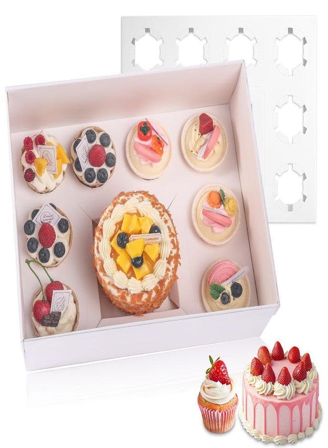 CHENZEM 5 Packs 1+8 bento cake box with Clear Window,1 muffin Cupcakes and 5 fold Cupcakes Box with insert and Stickers, for Valentine'Day Birthday Party Mother's day(White, 1+8(5 Pack)) - Image 1
