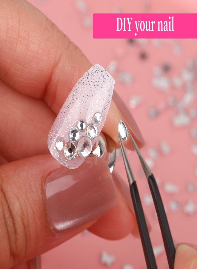 Jremg Silver Rhinestones Nail Art Charms Multi Shape Crystal Flat Back Nail Gems Kawaii Crystals Nail Diamond 3D Mini Heart Star Flower Geometric Nail Crafts for Women Girls Nail Supplies 2000Pcs - Image 3