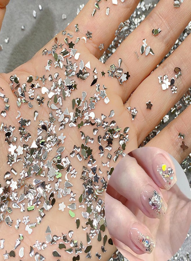 Jremg Silver Rhinestones Nail Art Charms Multi Shape Crystal Flat Back Nail Gems Kawaii Crystals Nail Diamond 3D Mini Heart Star Flower Geometric Nail Crafts for Women Girls Nail Supplies 2000Pcs - Image 1