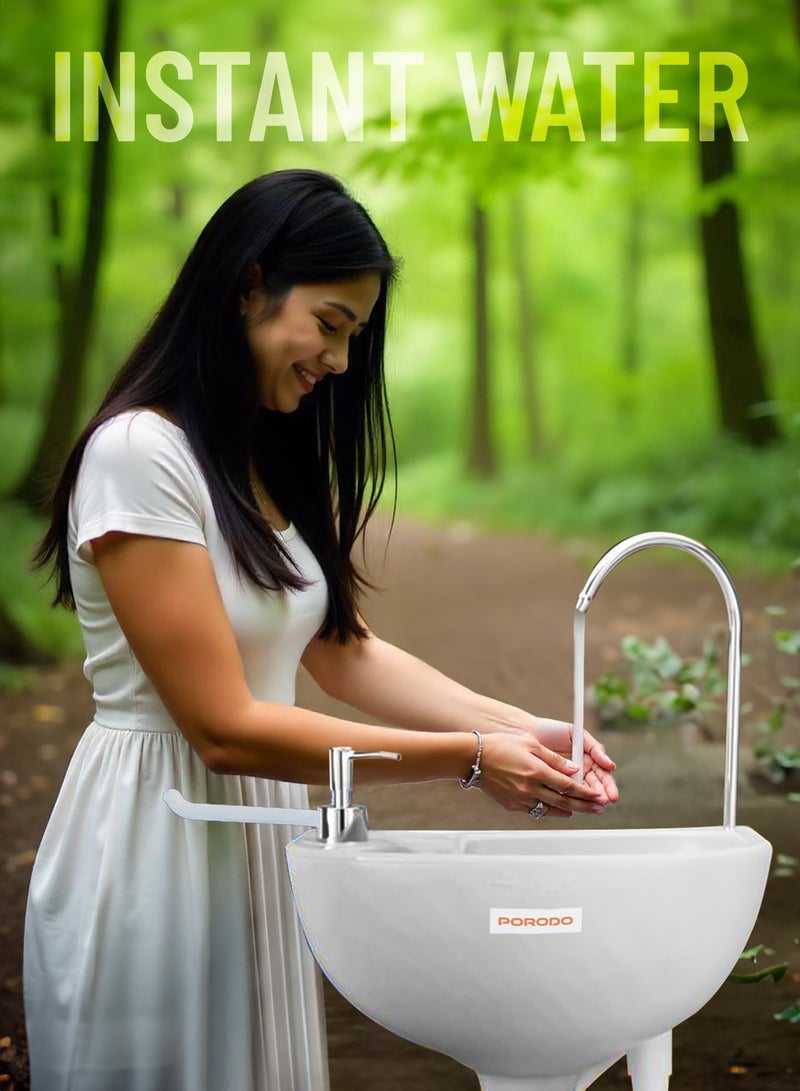 Porodo Portable Handwash Station, 17L Water Capacity Camping Sink, Hands-Free Foot Pump, 3L Liquid Soap Dispenser, Built-in Wheels, Instant Water, Lightweight Outdoor Sink for Travel, Outdoor, Camping - White - Image 3