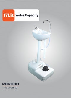 porodo Portable Handwash Station / Foot Pump Operated / Instant Water / Portable & Easy to Move / 17L Clean Water Tank / 3L Liquid Soap Tank / Towel rack/ Outdoor and Camping Hand Wash Sink - White  - Image 4