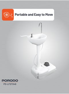 porodo Portable Handwash Station / Foot Pump Operated / Instant Water / Portable & Easy to Move / 17L Clean Water Tank / 3L Liquid Soap Tank / Towel rack/ Outdoor and Camping Hand Wash Sink - White  - Image 5