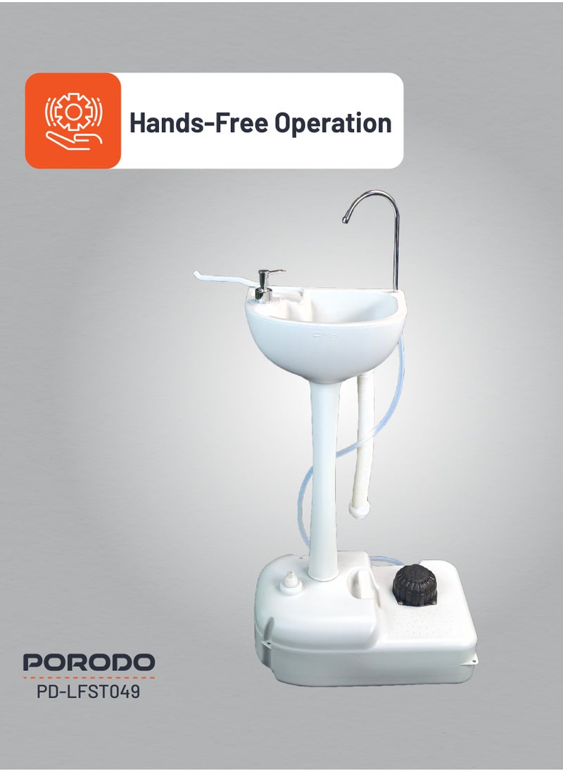 porodo - Portable Handwash Station / Foot Pump Operated / Instant Water / Portable & Easy to Move / 17L Clean Water Tank / 3L Liquid Soap Tank / Towel rack/ Outdoor and Camping Hand Wash Sink - White - Image 1