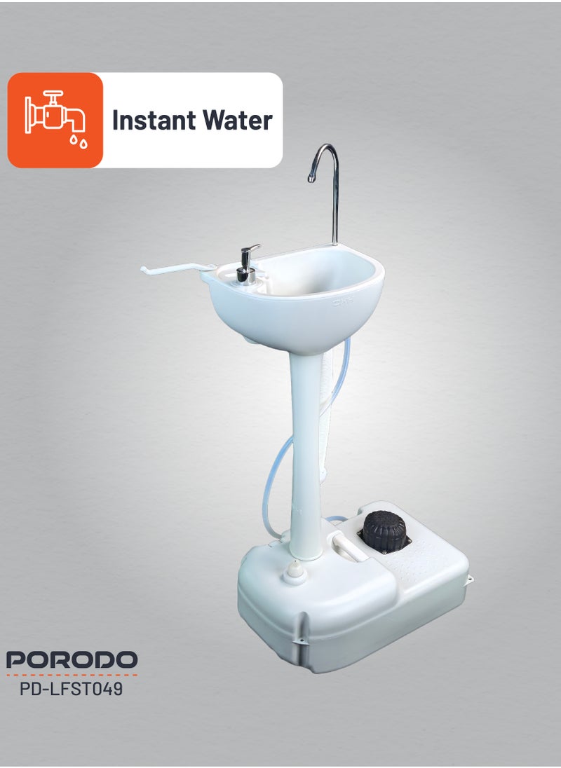porodo - Portable Handwash Station / Foot Pump Operated / Instant Water / Portable & Easy to Move / 17L Clean Water Tank / 3L Liquid Soap Tank / Towel rack/ Outdoor and Camping Hand Wash Sink - White - Image 1
