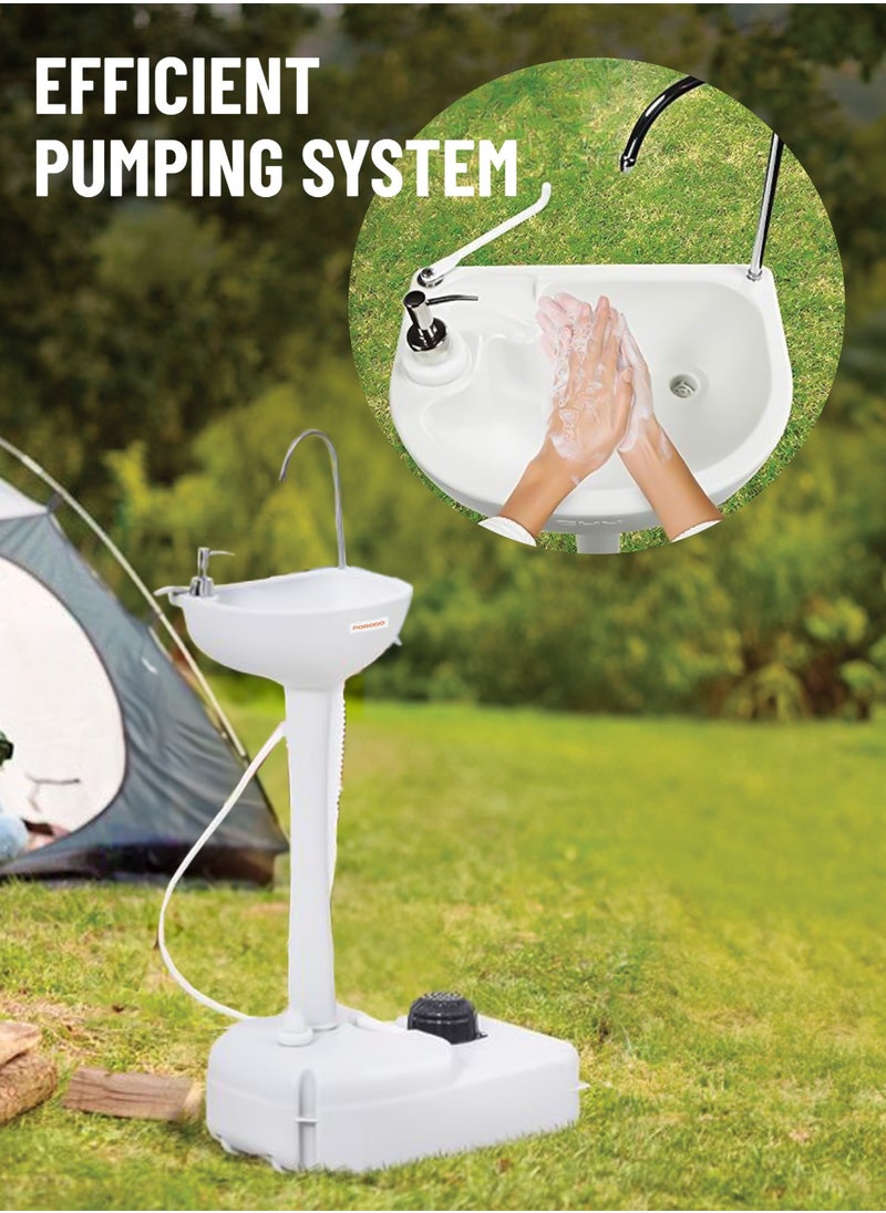 porodo - Portable Handwash Station / Foot Pump Operated / Instant Water / Portable & Easy to Move / 17L Clean Water Tank / 3L Liquid Soap Tank / Towel rack/ Outdoor and Camping Hand Wash Sink - White - Image 1