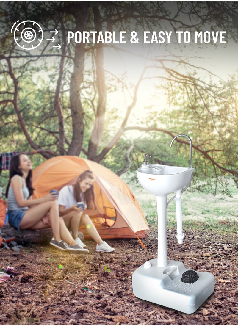 porodo - Portable Handwash Station / Foot Pump Operated / Instant Water / Portable & Easy to Move / 17L Clean Water Tank / 3L Liquid Soap Tank / Towel rack/ Outdoor and Camping Hand Wash Sink - White - Image 1