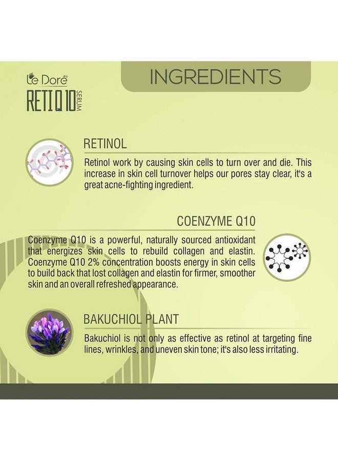 Le Dore Retiq10 Encapsulated Retinol 1% Coenzyme Q10 Vitamin E Hyaluronic Acid Bakuchiol Extract Plant Based Ceramide & Bisabolol Facial Serum For Anti Aging Boost Collagen Glowing Skin (15 Ml) - Image 4