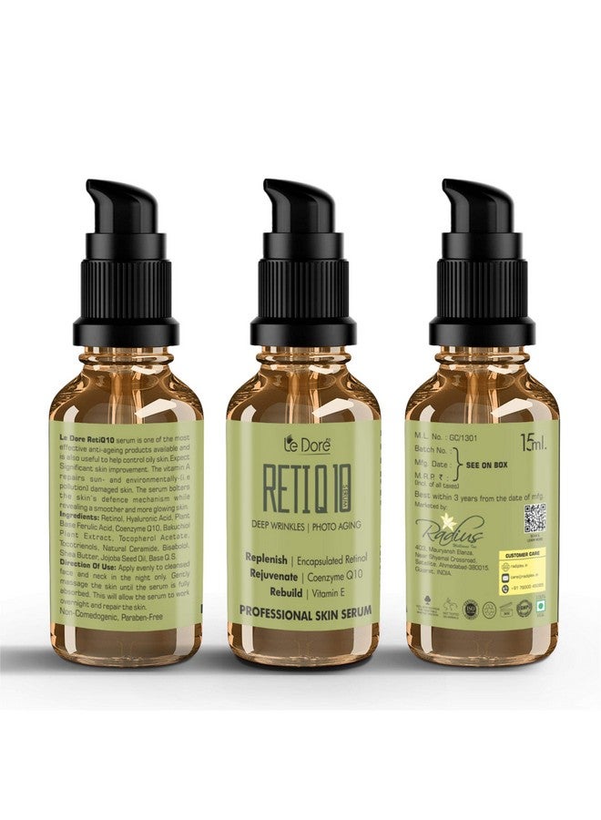 Le Dore Retiq10 Encapsulated Retinol 1% Coenzyme Q10 Vitamin E Hyaluronic Acid Bakuchiol Extract Plant Based Ceramide & Bisabolol Facial Serum For Anti Aging Boost Collagen Glowing Skin (15 Ml) - Image 2
