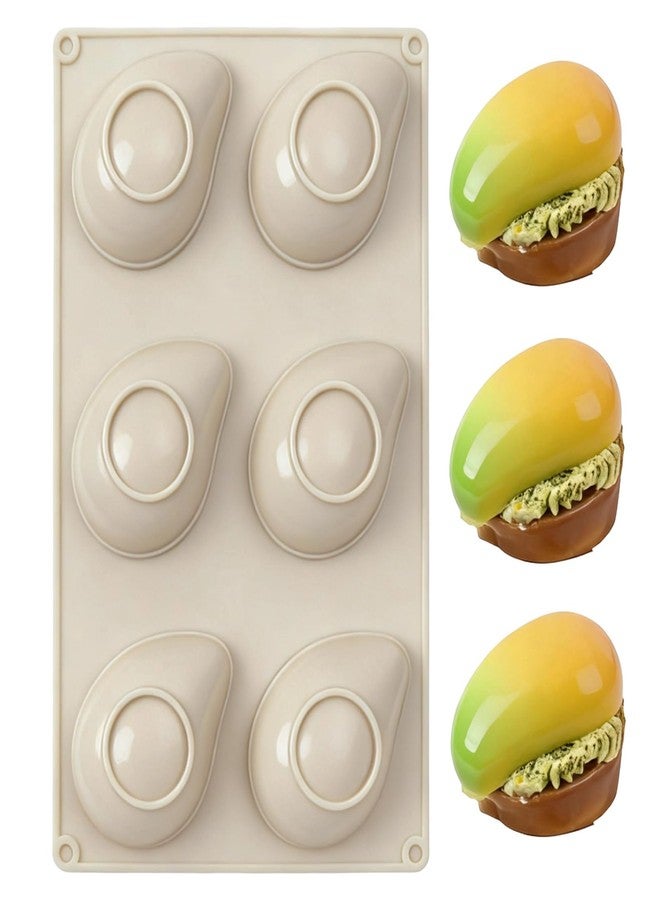 Fchil Mango Mousse Cake Silicone Molds, 6-Cavity Non-Stick Tropical Fruit Dessert Baking Pan for Chocolate Pudding Jello Ice Cube, 11.3 x 6.8 x 1.4 inches - Image 1