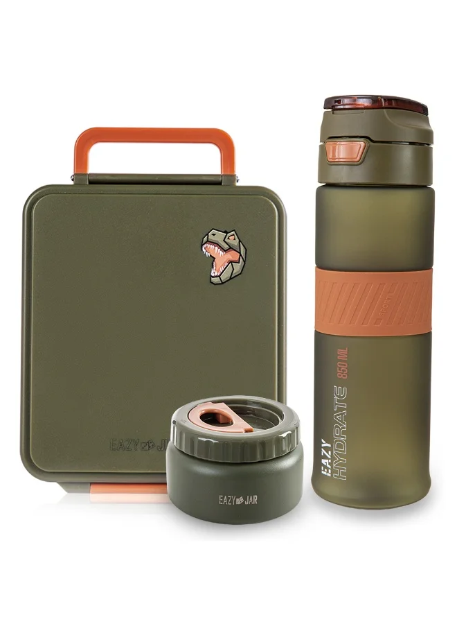 Eazy Kids Eazy Kids Jumbo Bento Lunch Box w/ Tritan Water Bottle 850ml – Olive Green