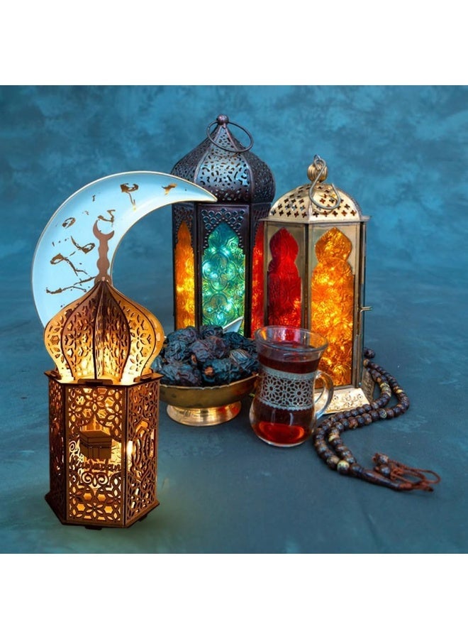 إي سي لوكس زينة رمضان، مصباح ليلي خشبي يعمل بتقنية LED، زينة رمضانية للمنزل، ديكور لحفلات ومناسبات عيد الفطر المبارك، مصباح طاولة مكتبي (قطعة واحدة). - Image 1