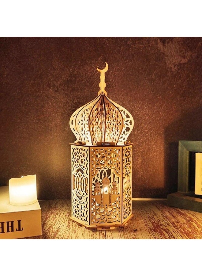 إي سي لوكس زينة رمضان، مصباح ليلي خشبي يعمل بتقنية LED، زينة رمضانية للمنزل، ديكور لحفلات ومناسبات عيد الفطر المبارك، مصباح طاولة مكتبي (قطعة واحدة). - Image 2
