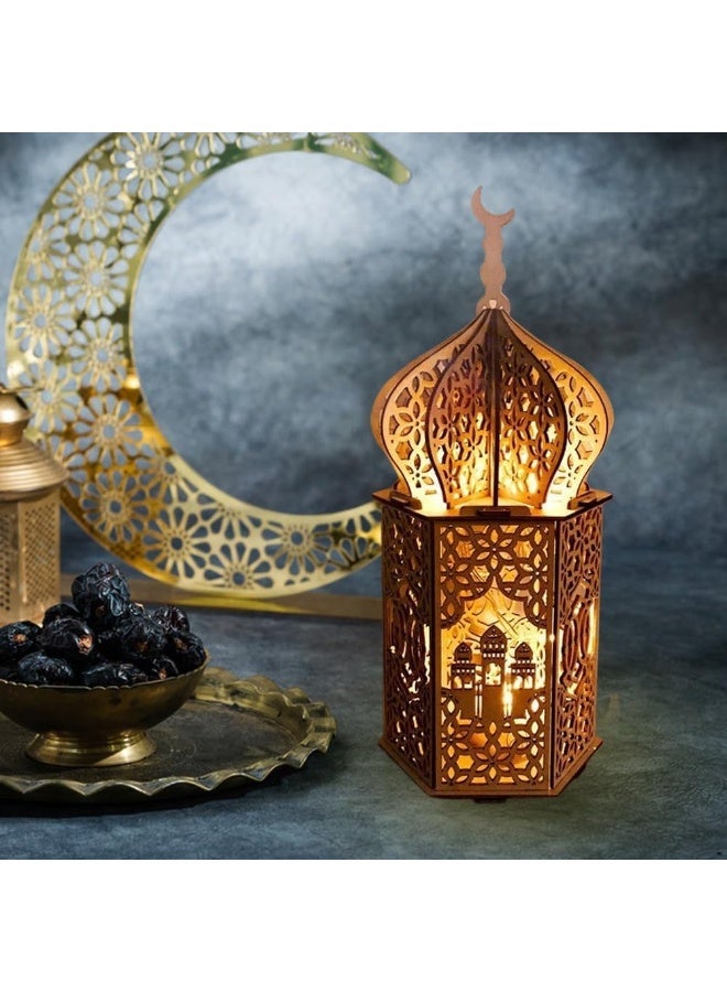 إي سي لوكس زينة رمضان، مصباح ليلي خشبي يعمل بتقنية LED، زينة رمضانية للمنزل، ديكور لحفلات ومناسبات عيد الفطر المبارك، مصباح طاولة مكتبي (قطعة واحدة). - Image 3