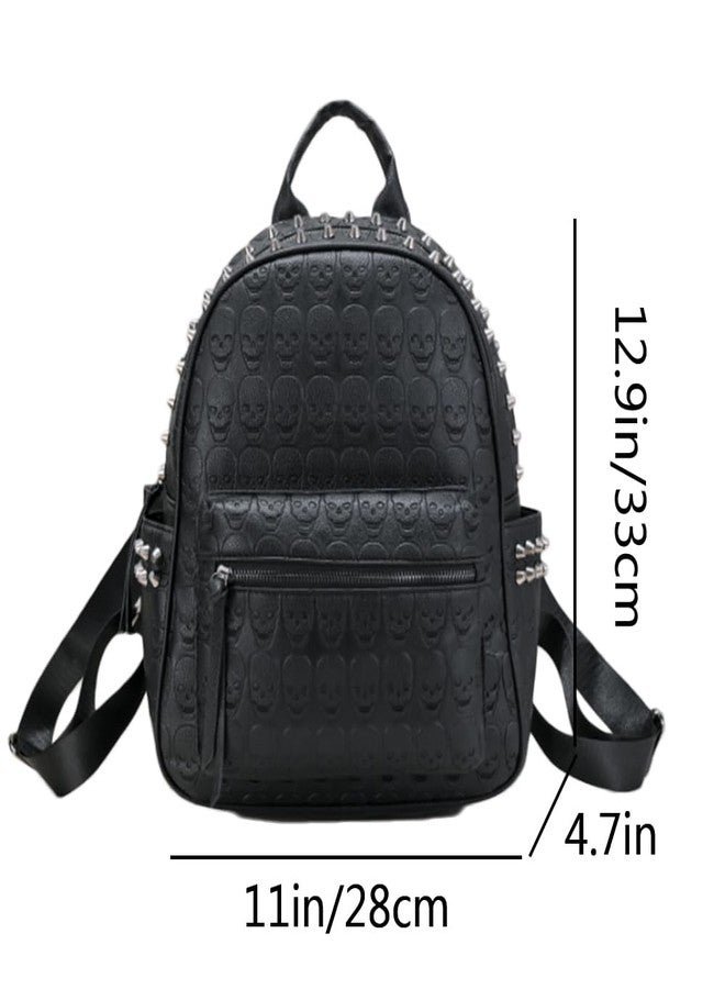 AlwaySky Women Punk Rivets Backpack Skull Printed Daypack Purse PU Leather Shoulder Bags Satchel Black - Image 2