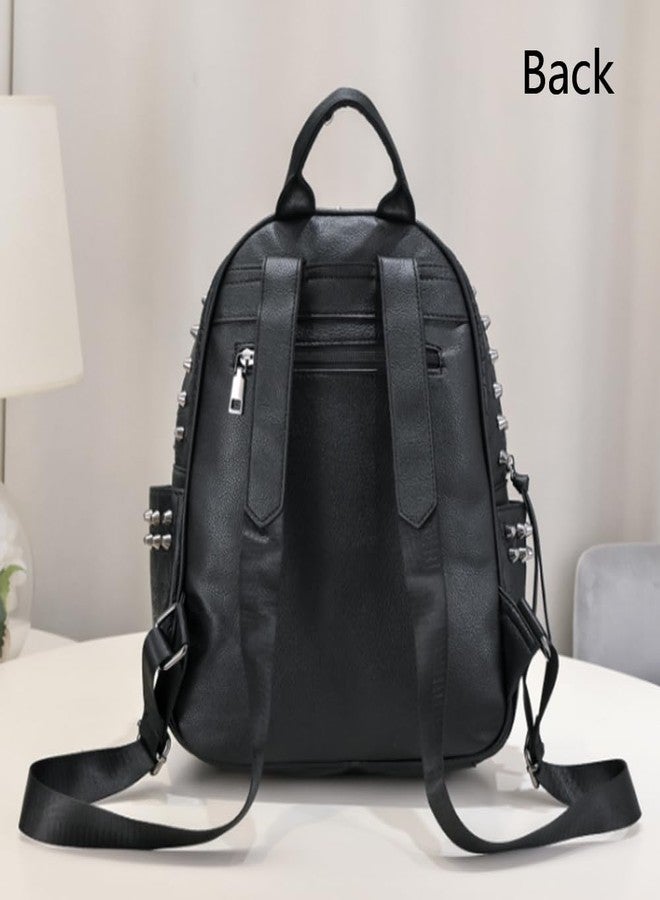 AlwaySky Women Punk Rivets Backpack Skull Printed Daypack Purse PU Leather Shoulder Bags Satchel Black - Image 3