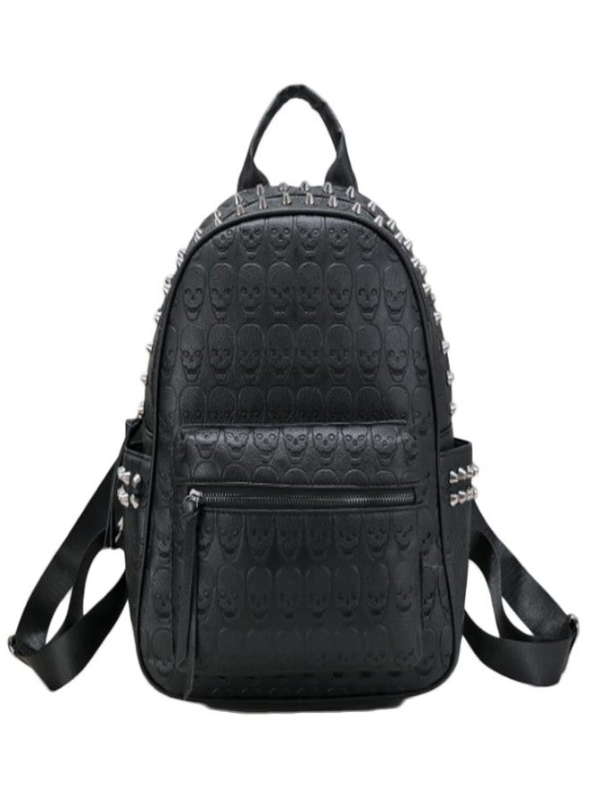 AlwaySky Women Punk Rivets Backpack Skull Printed Daypack Purse PU Leather Shoulder Bags Satchel Black - Image 1